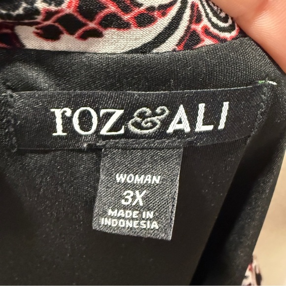 Roz & Ali Jersey Knit Black and Red Paisley Blouson Dress Plus Size 3X - Picture 7 of 10